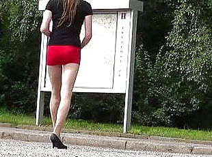 Nasty babes going for a walk in short skirts