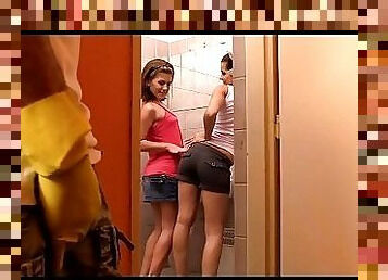 A guy submits to two bossy and strict girls Kiki and Sandra